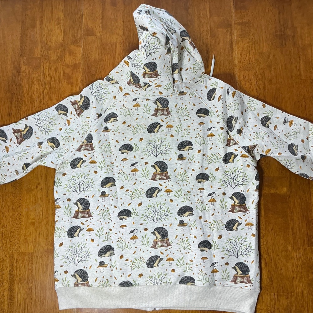 SM Wardrobe Hedgehog Mushroom Woodland Print Zip Up Hoodie Grey Small HO-116 - Picture 6 of 7